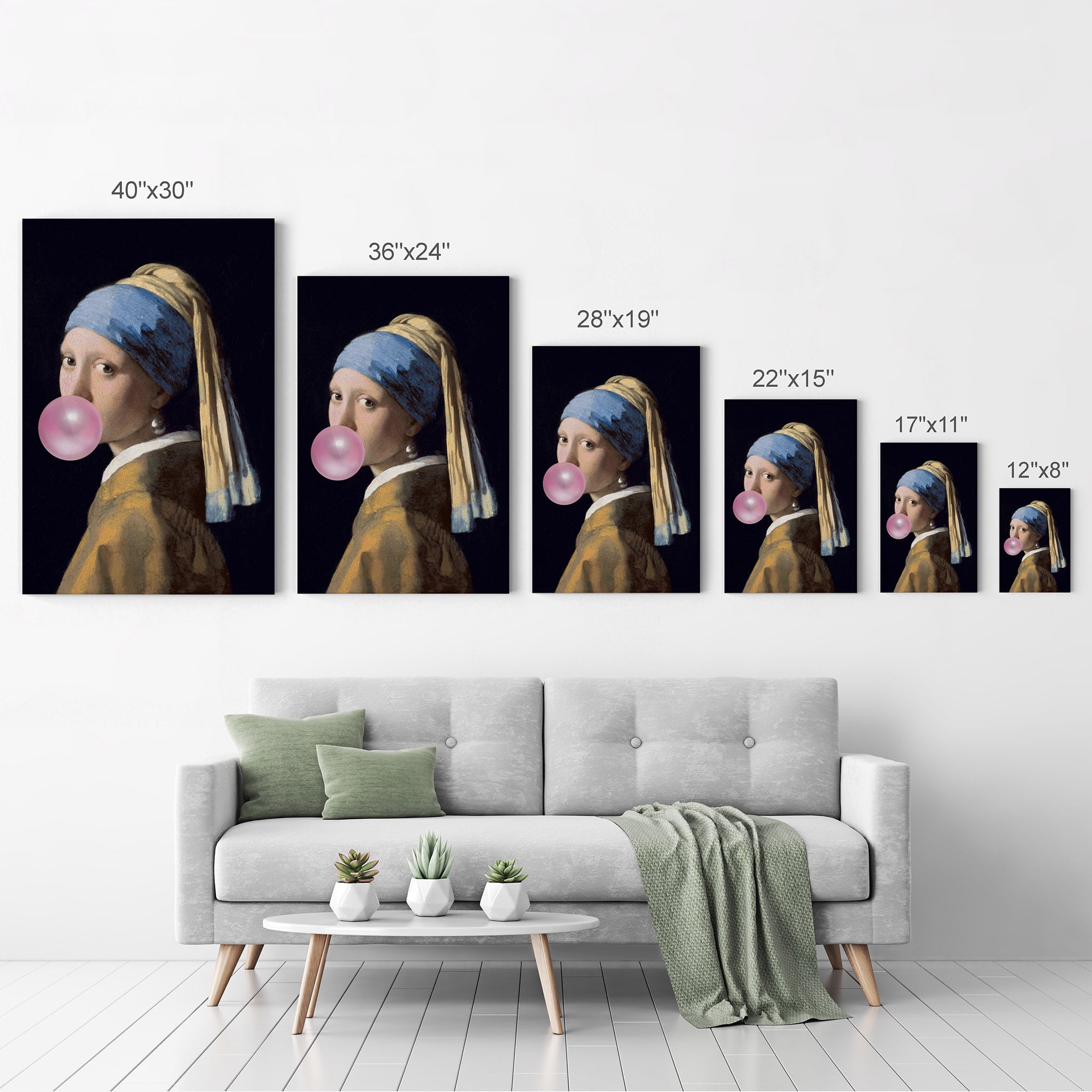 Smile Art Design Johannes Vermeer s Masterpiece Girl with a Pearl Earring Pink Bubble Gum Art CANVAS PRINT Famous Painting Wall Art Classic Art Home Decor Stretched Ready to Hang Made in USA