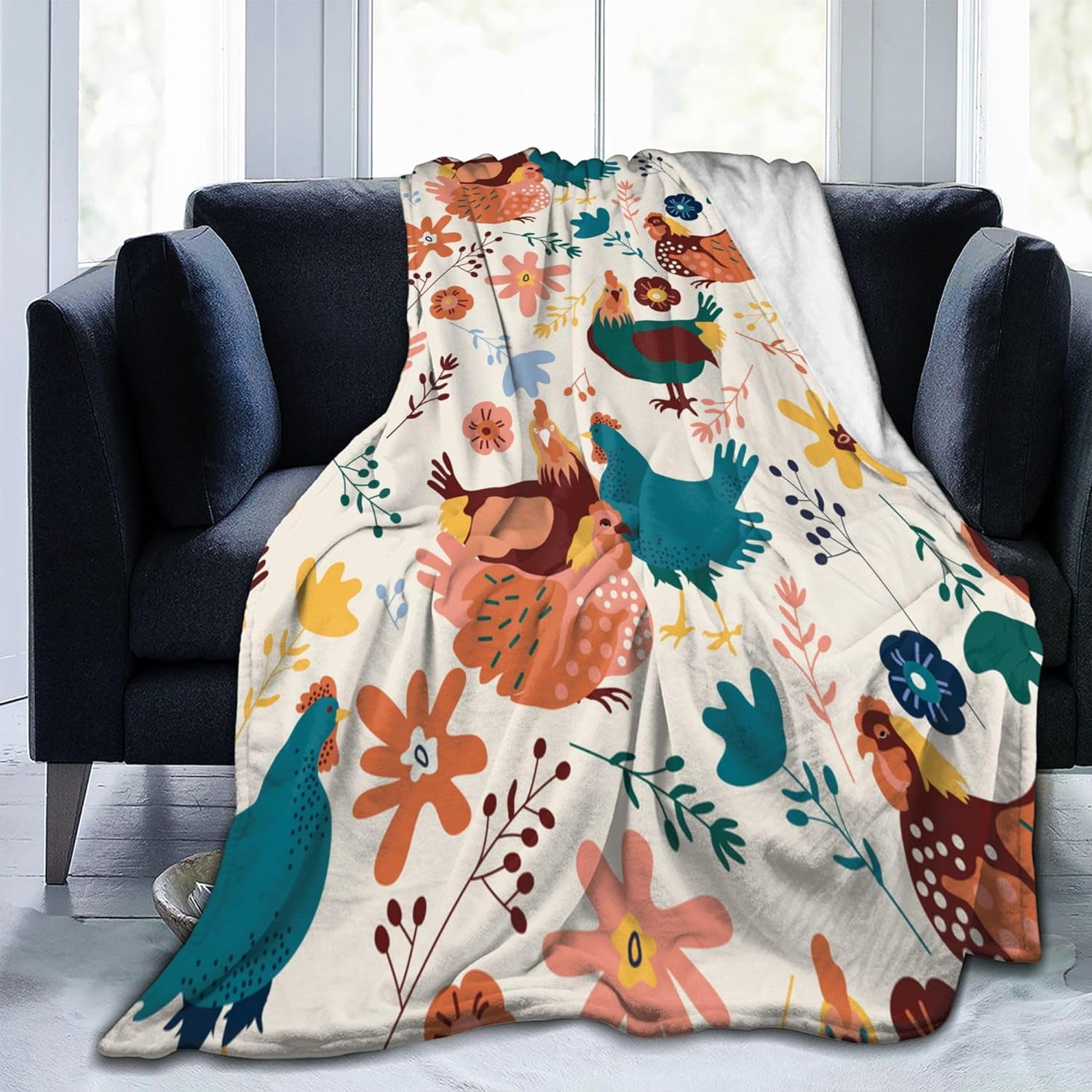Chicken Blanket Retro Gifts for Kids Adults for Bed Living Room Bedding Couch Soft Lightweight Warm Cozy Vintage Cute Hens Flower Floral Throw Blankets Birthday Decor 40X50in All Seasons