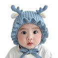 thumbnail image 2 of Gorro de lana para bebé Otoño Invierno Protección para los oídos Lindo asta Gorro de punto cálido para bebés Bebés Niños pequeños Azul, 2 of 8