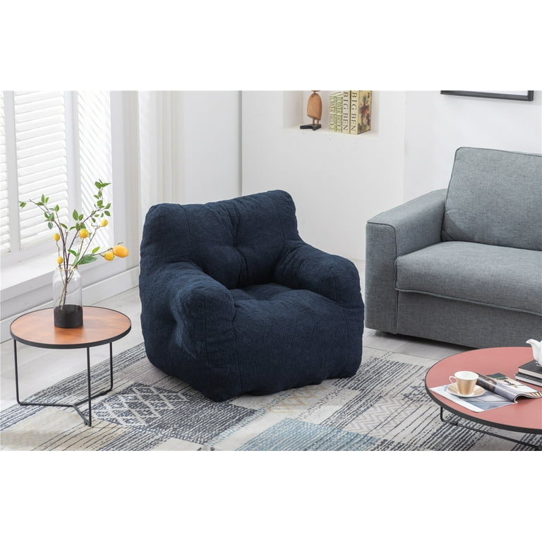 Bean Bag Chairs Modern Soft Tufted Foam Bean Bag Chair Filler Lazy Bean Bag Sofa with Teddy Fabric for Adults and Kids Comfy Lazy Sofa for Living Room Bedroom Dark Blue