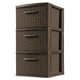 3-Drawer Weave Tower In Espresso Brown - Plastic Storage Organizer With Handles
