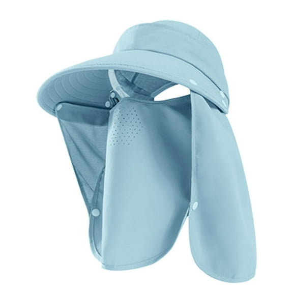 Penkiiy Fishing Hat for Mens Women Wide Brim Sun Hat with Detachable Face Cover & Neck Flap Light Blue