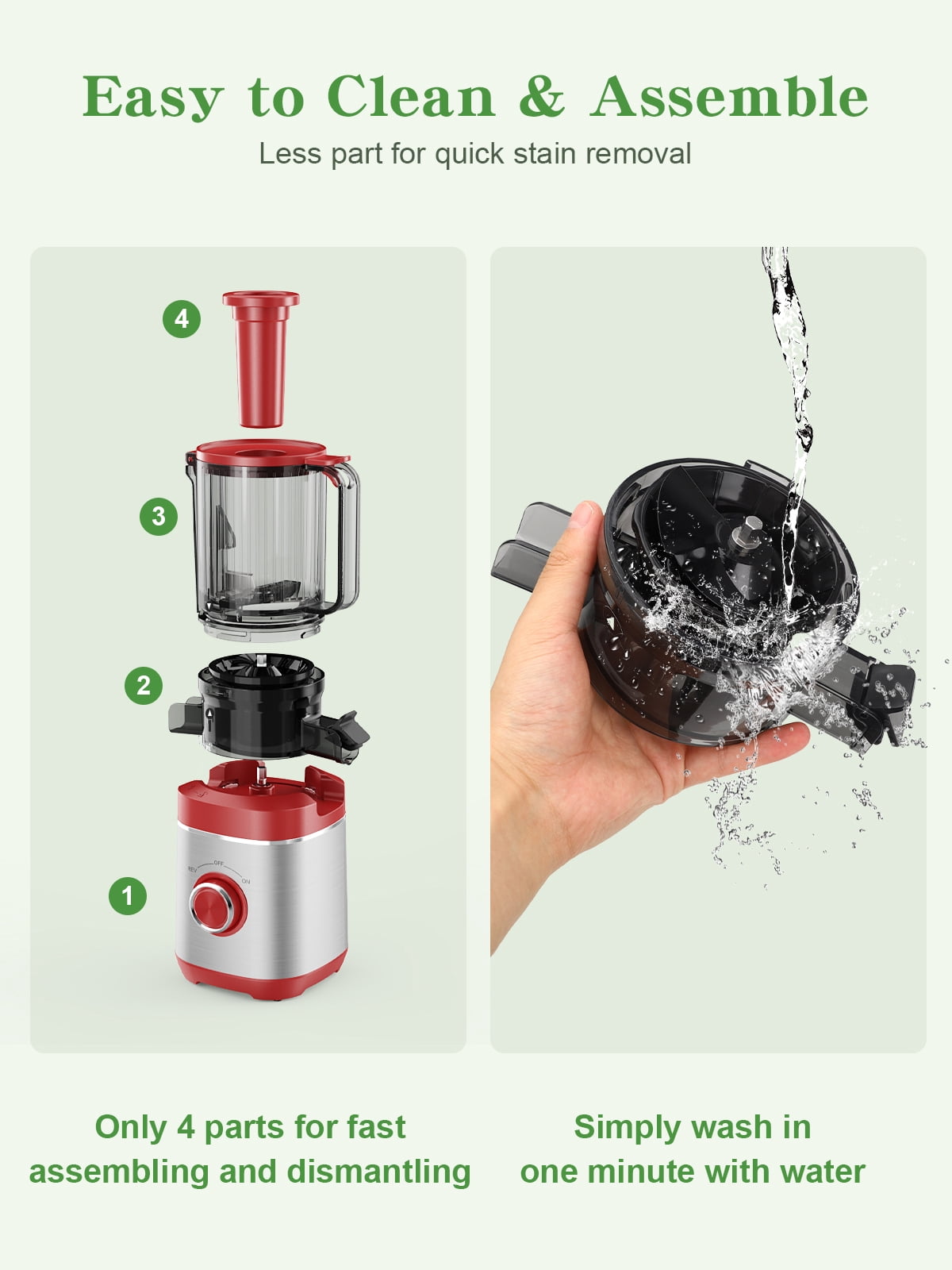 GlowWise Juicer Machines with Built-in Blades for Slicing Whole Fruits & Vegetables, Cold Press Juicer with 4.35" Large Feeding Chute, Easy to Clean, Quiet Masticating Juicer with High Juice Yield