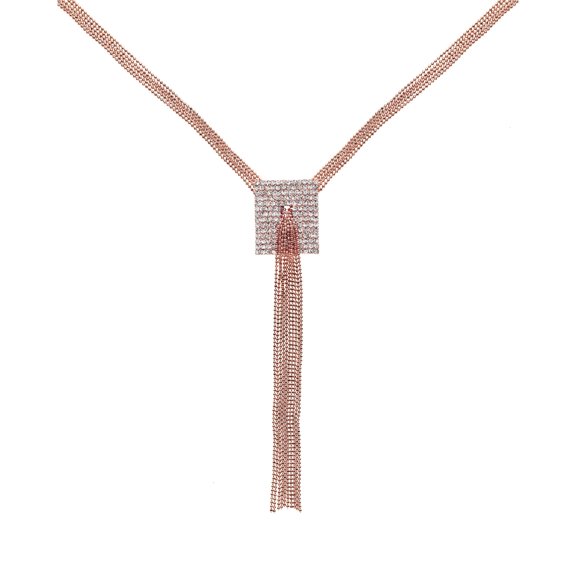 X & O 14KT Rose Gold Plated Long Square Crystal Necklace ***