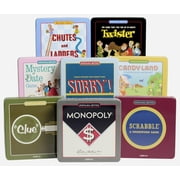 WS Game Company Complete Nostalgia Tin Collection of Classic Board Games Including Scrabble, Monopoly, Clue, Mystery Date, Candy Land, Chutes and Ladders, Sorry, and Twister