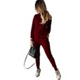 thumbnail image 1 of Conjunto de suéter y pantalones casuales de moda de color sólido con cuello alto para mujer, 1 of 6