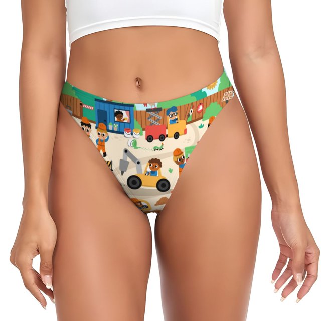 Fotbe construction road work landscape Tanga Sin Costuras para Mujer con Estampado – Panties Invisibles, Transpirables y Cómodos para Uso Diario-X-Large