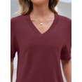 thumbnail image 4 of Top MEROKEETY para mujer, manga corta, cuello en V, de verano, color vino, 4 of 6