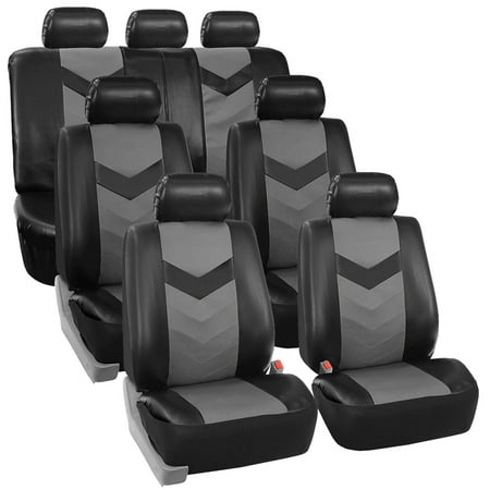 FH Group Faux Leather Synthetic Leather Auto Seat Cover, 7 Seater SUV VAN Full Set, Black and