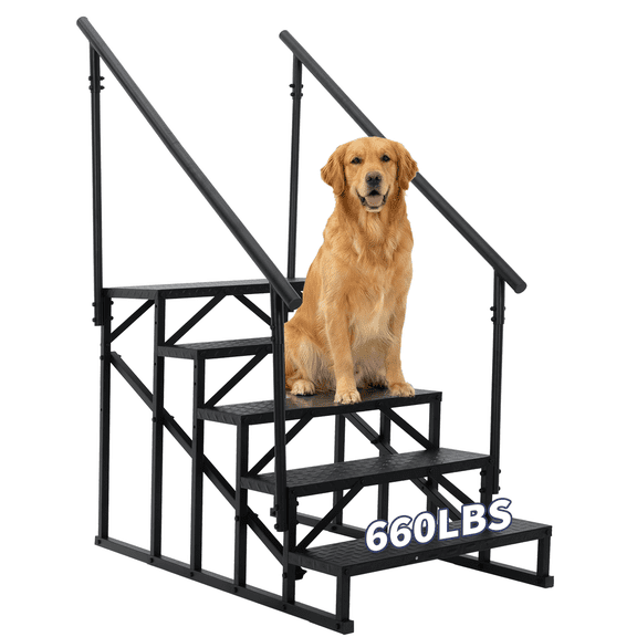 RV Steps with Dual Handrails,5-Step Portable Outdoor Stairs Heavy-Duty Mobile Home Ladder for Camper, Travel Trailers, Hot Tub, Dock & Porch Entry with Anti-Slip Handrail 27.16"l*53.15"w*67.87"h