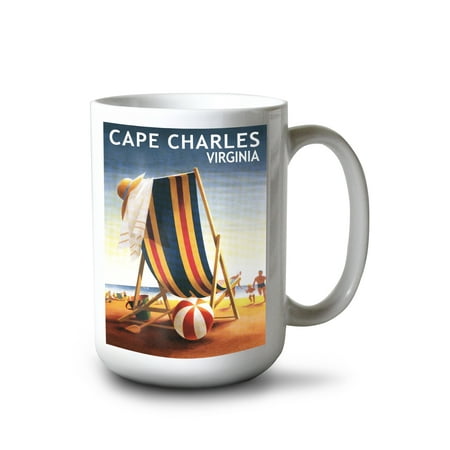 

15 fl oz Ceramic Mug Cape Charles Virginia Beach Chair and Ball Dishwasher & Microwave Safe