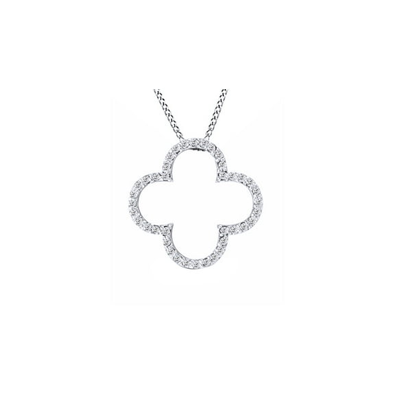 AFFY 14K Solid White Gold White Natural Diamond Clover Outline Pendant Necklace (1/2 Ct)