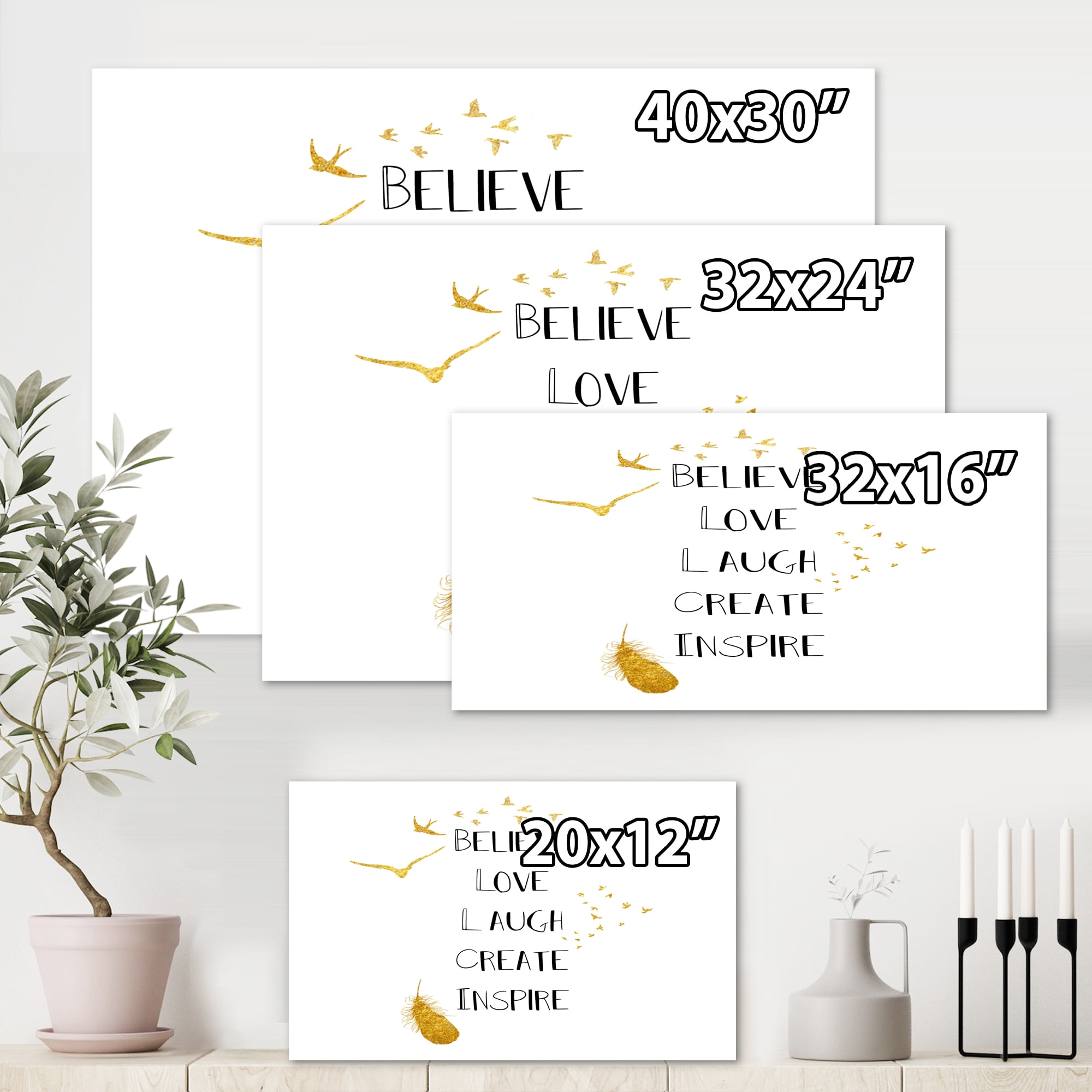 Designart ' Inspirational Quote On Gold and White ' Traditional Canvas Wall Art Print