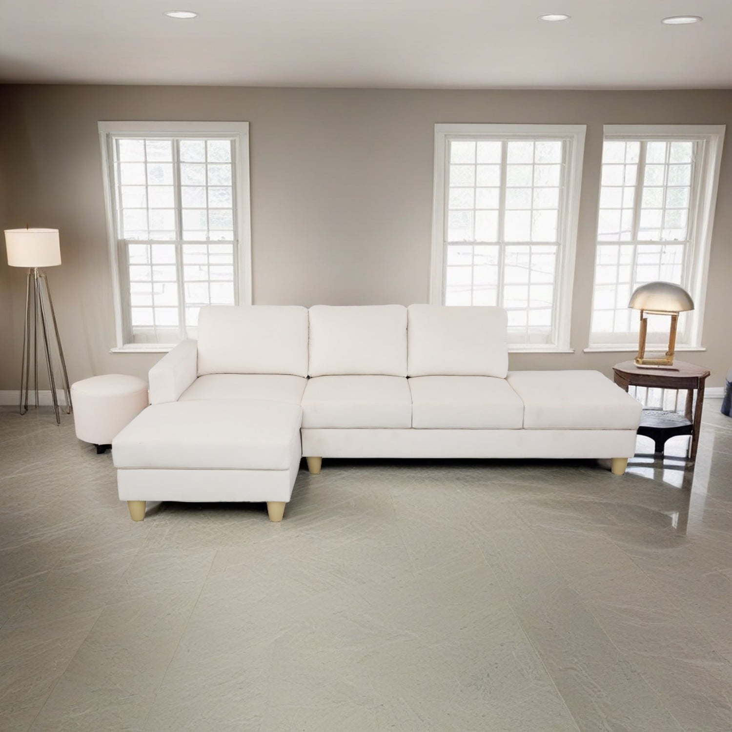 Hommoo 4-Seat L-Shaped Sectional Couch Sofa, Lint Living Room Furniture Set for Small Space-Apartment/Upstairs Loft/Living Room, 16.5'' Back Height, White(No Ottomans)
