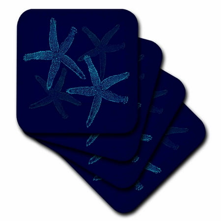 

3dRose Navy n Aqua Starfish Soft Coasters set of 4