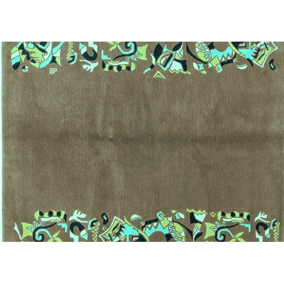 Ahgly Company Machine Washable Indoor Rectangle Abstract Turquoise Blue Modern Area Rugs, 6' x 9'