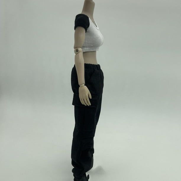 Ropa para Figura Femenina Baoblaze 1/6 Manga Corta Pantalones Miniatura Negro