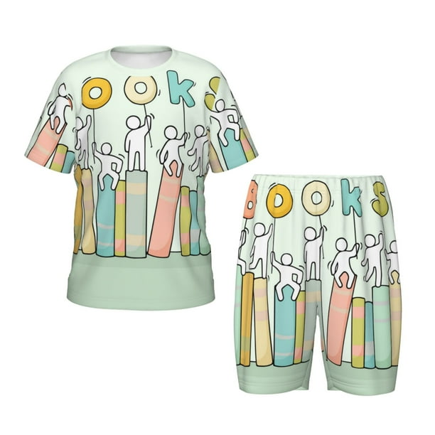 Balery Books Conjunto de Pijama Infantil de Manga Corta con Estampado – Ropa de Dormir de Algodón Suave-Small