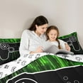 thumbnail image 5 of jejeloiu Teen Video Game Full Size Comforter Sets,Gamepad Game Lover Bedding Comforter Set,Green Black Bedding Sets For Boys,Ultra Soft Home Decor Reversible,3pcs, 5 of 8