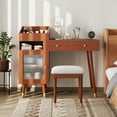 thumbnail image 2 of MODERNLUXE Makeup Vanity Desk with Stool, Vanity Table with Cabinet,2 Drawers,Charging Station and Open Storage Shelves,Dressing Table Set for Small Places,Walnut, 2 of 8