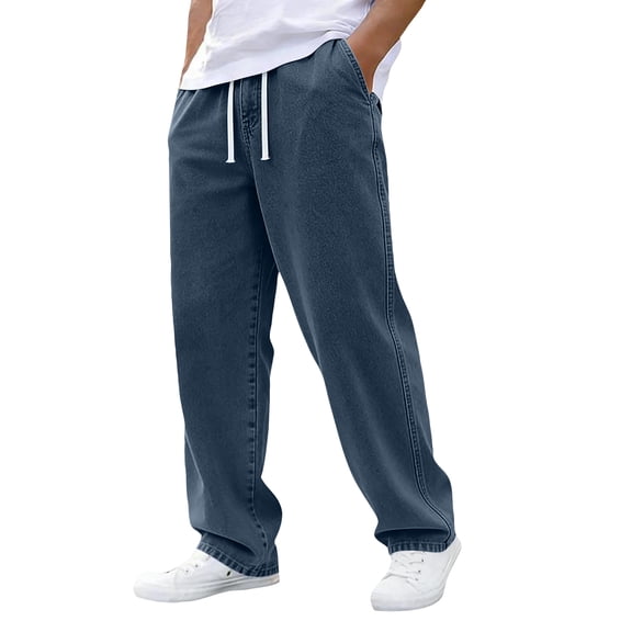 Men's Denim Jeans Drawstring Elastic Waist Pockets Loose Fit Casual Daily Work Long Trousers