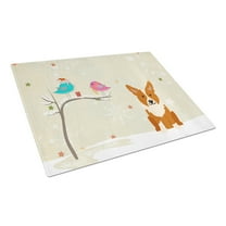 Caroline's Treasures Christmas Presents between Friends Corgi Glass Cutting Board Large