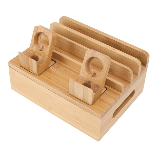 Wood Charging Station, Multi Device Charging Dock Organizer with Watch Holder for Phones Tablets Watches Electronics