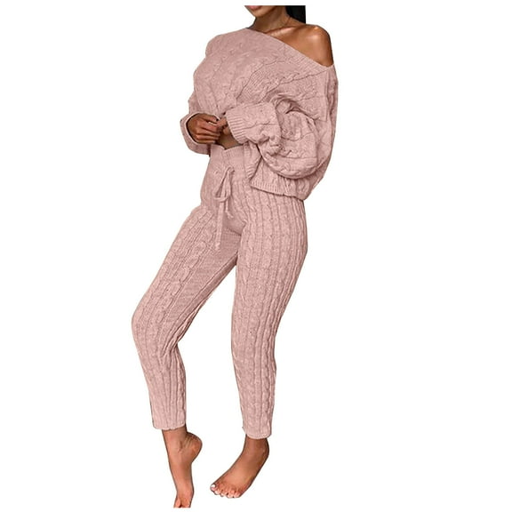 ShomPort Women's 2 Piece Outfits Sweater Sets Long Sleeve Knit Pullover and Joggers Pants Fall Lounge Sets