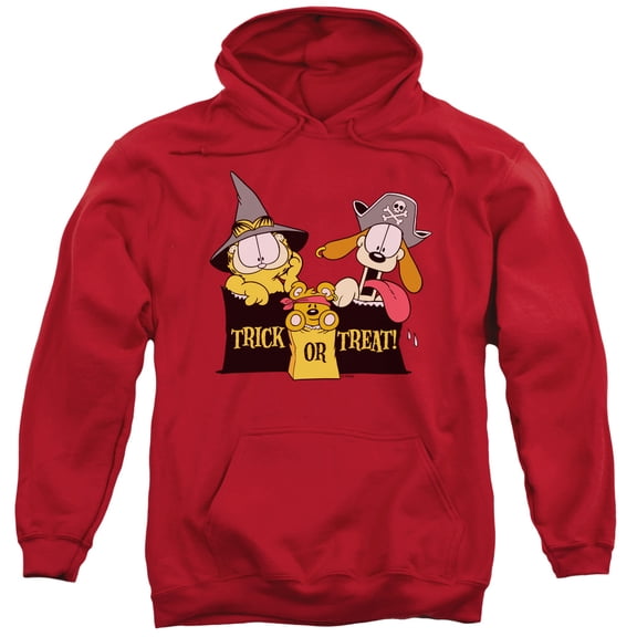 Garfield Trick Or Treat Adult Pullover Hoodie Sweatshirt Red