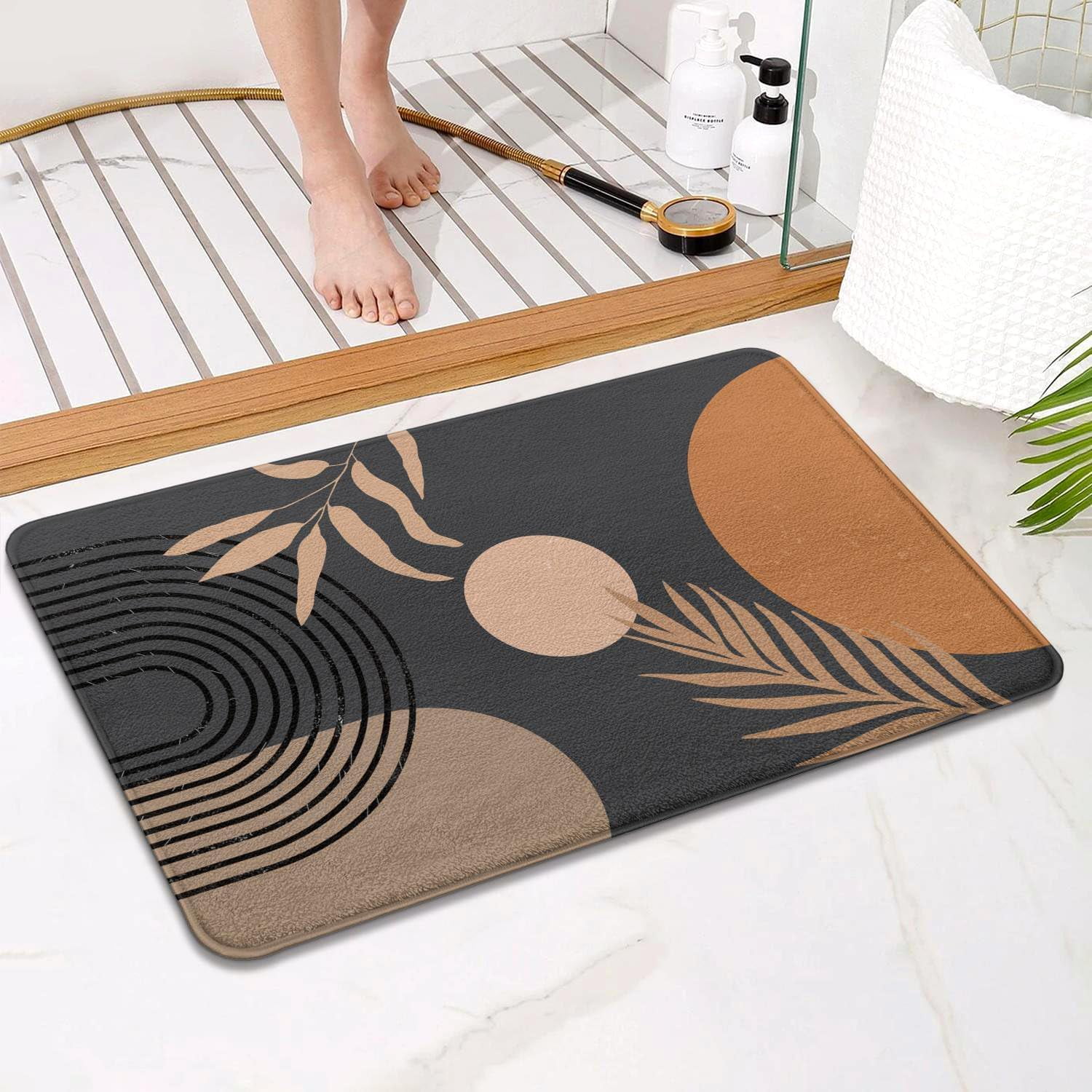 Black Boho Bathroom Rugs Non-Slip Small Bath Mat, Cute Bath Mat Soft Washable Aesthetic Bathmat Shower Rug for Bathtub Bedroom Kitchen