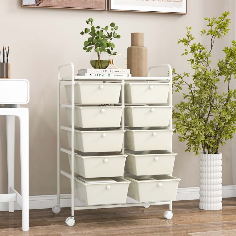 Costway 10-Drawer Storage Cart Utility Rolling Trolley Kitchen