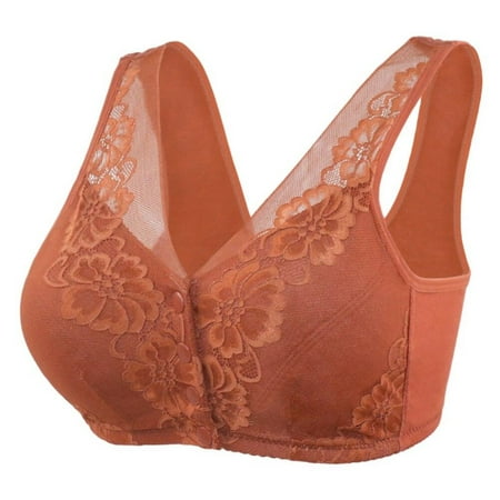 

Final Clear Out! Ladies New Fashion Lace Front Buckle Underwear Soft Cotton Cup Vest Middle-Aged And Elderly People No Steel Ring Large Size