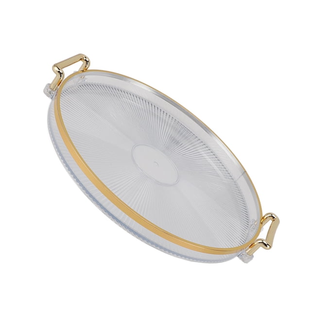 Round Tray With Gold Handle, Multi Functional Golden Rim Serving Tray Gold Edge Round Fruit Plate Double Ear Tray Storage Plate for Fruit Desserts