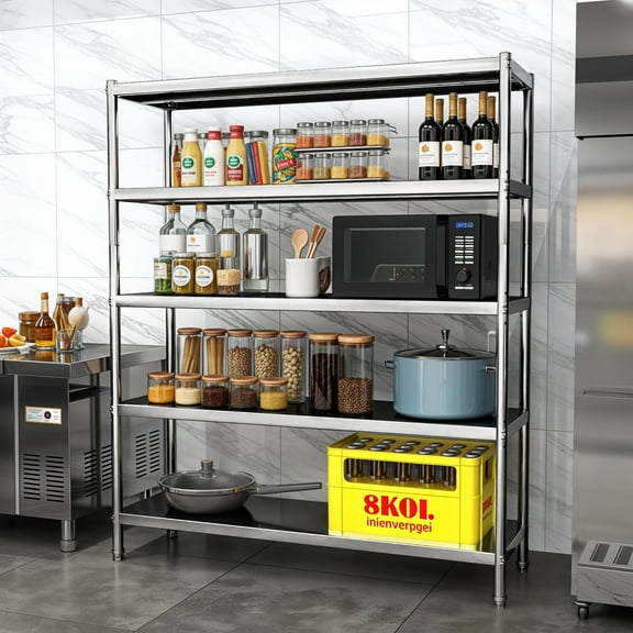 Uforic 5-Tier Stainless Steel Shelf Rack, 60 x 18 x 72 Inches, Heavy-Duty Metal for Kitchen, Warehouse, Garage, Office Display Unit