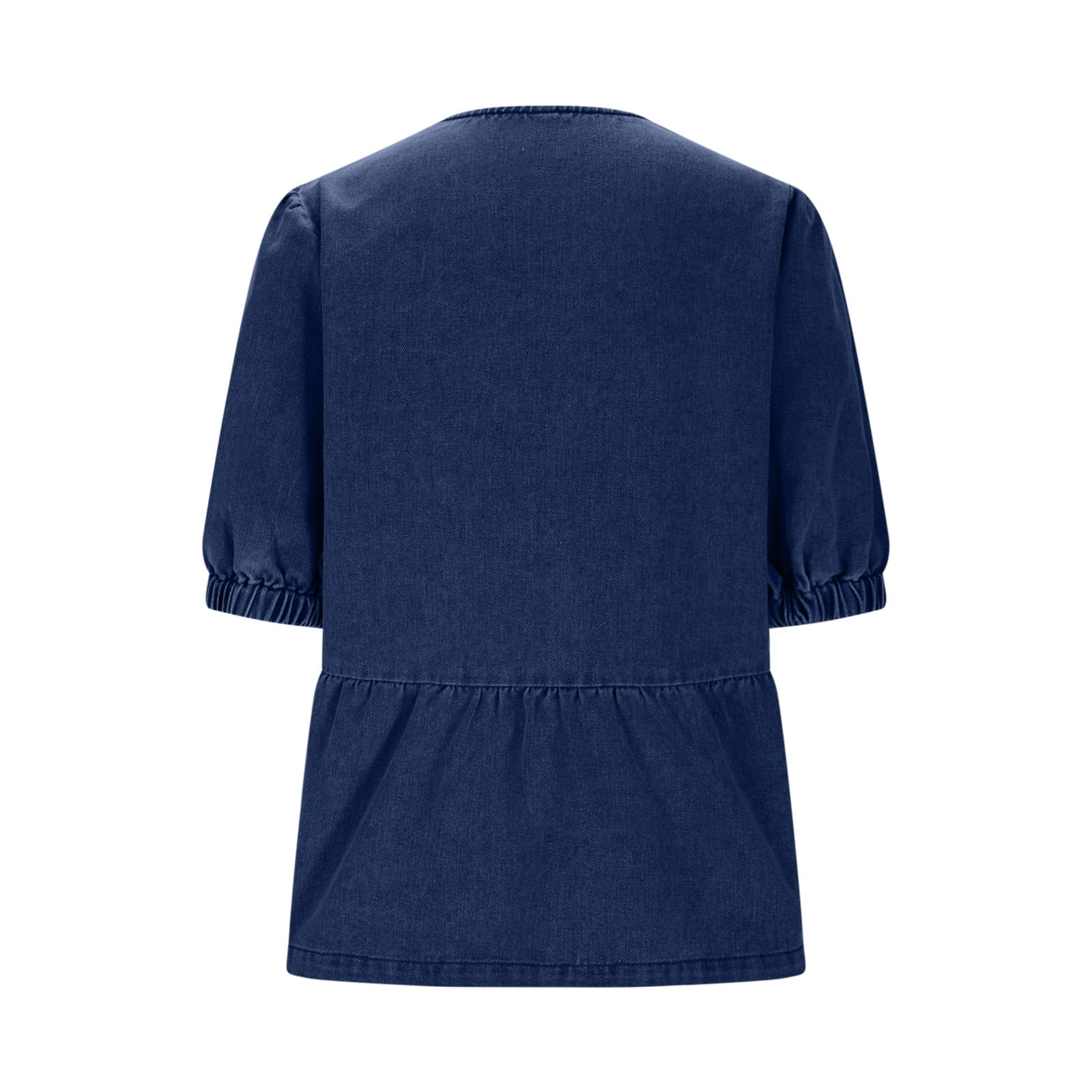 Womens Tops Under $10, Womens Denim Tie Front Tops Babydoll Peplum Puff Sleeve Jean Shirts Crew Neck Summer Casual Bow Blouses