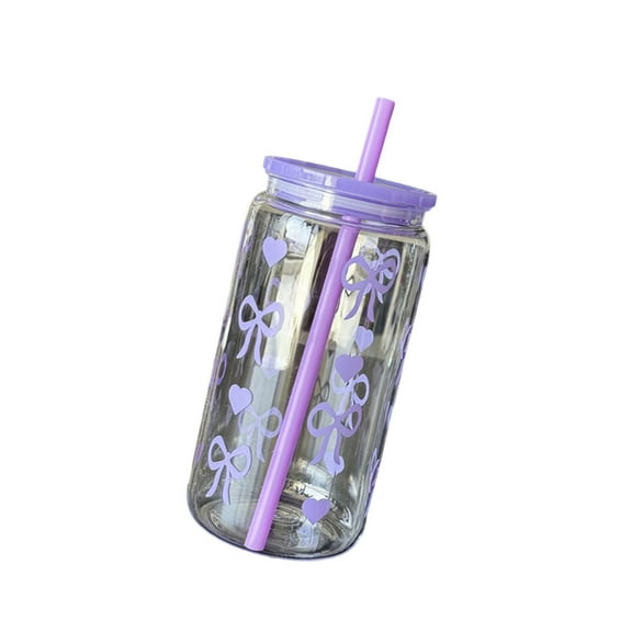 16oz Plastic Cup Container Bownot With Straw Daily Travel Outdoor Plastic Drinking Cups