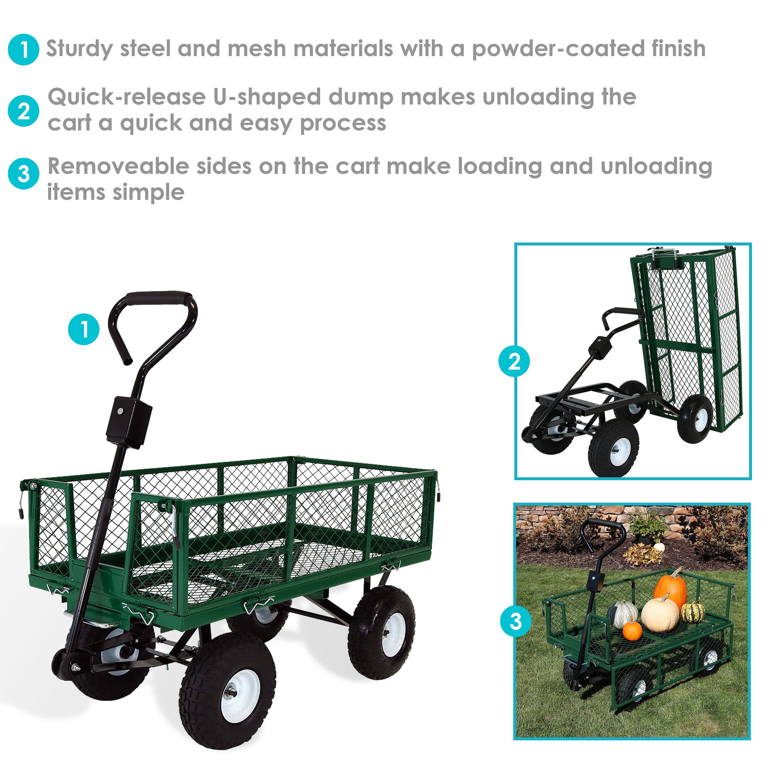 Sunnydaze Steel Dump Utility Garden Cart Black 660 Pound Weight Capacity 
