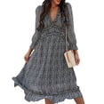 thumbnail image 1 of Women's Spring Summer Dress Deep V 3/4 Long Sleeve Dress Ruffle Hem & Trim, 1 of 2