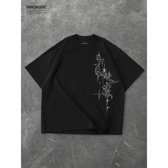 Men's Oversized Gothic Abstract Graphic Streetwear T-Shirt