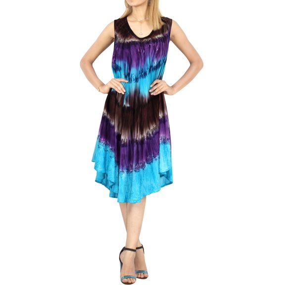 HAPPY BAY Women's Summer Relaxed Maternity House Wear Dresses L-XL Cobalt, Tie Dye