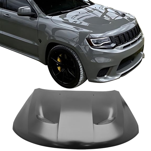 Ikon Motorsports Front Hood Compatible with 2011-2021 Jeep Grand Cherokee, Trackhawk Style Aluminum Black Airflow Vent Engine Bonnet Cover