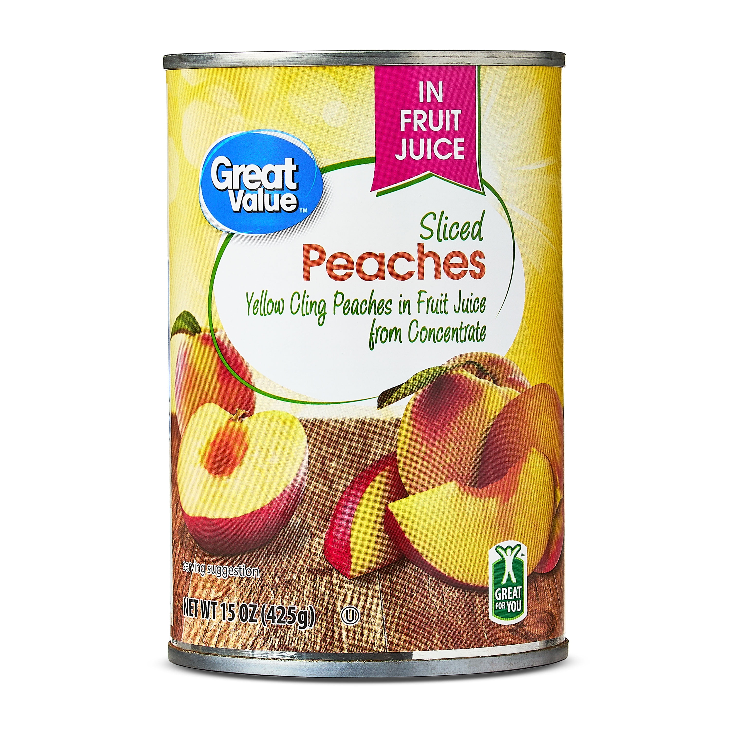 (8 pack) Great Value Sliced Yellow Cling Peaches in Juice, 14.75 oz Can