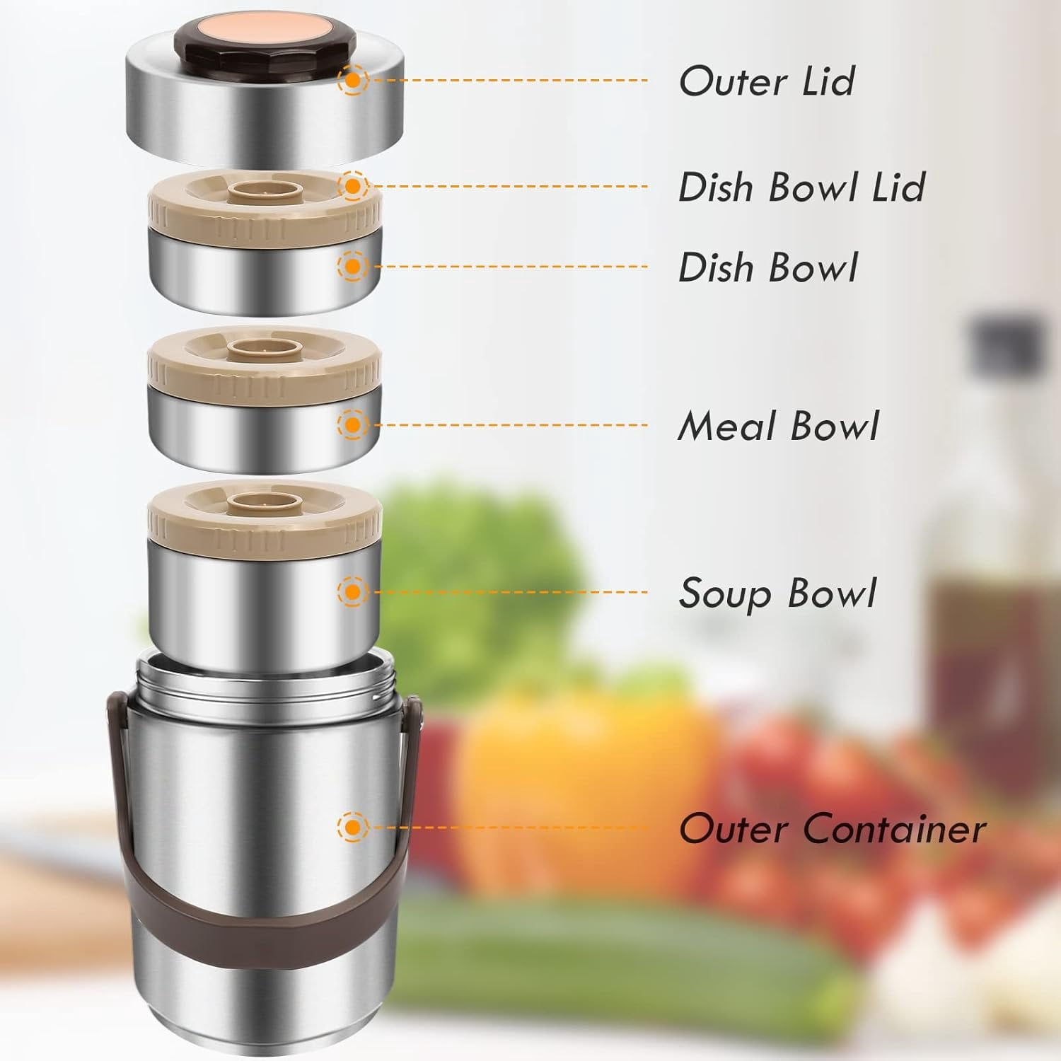 3-Layer Insulated Lunch Box for Men, Adult Soup Thermos, Leakproof Insulated Hot  Jar Container, Stainless Steel Thermal Bento Box Lunch Bag Cutlery for Office Worker Trucker Picnic