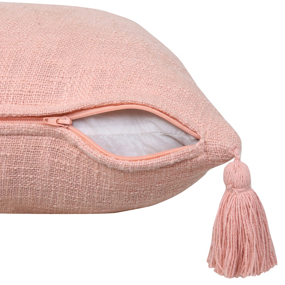 LR Home Ox Bay Hand-Woven Pink Solid All-Natural Cotton Pillow Cover