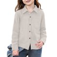 thumbnail image 2 of CCRFTGI Boys Girls Long Sleeve Shirts Corduroy Button Down Casual Spring Fall Shirts for Children Trendy Cozy Size 10-12 Lightweight Tops with Pockets Beige 7-8 Years, 2 of 8