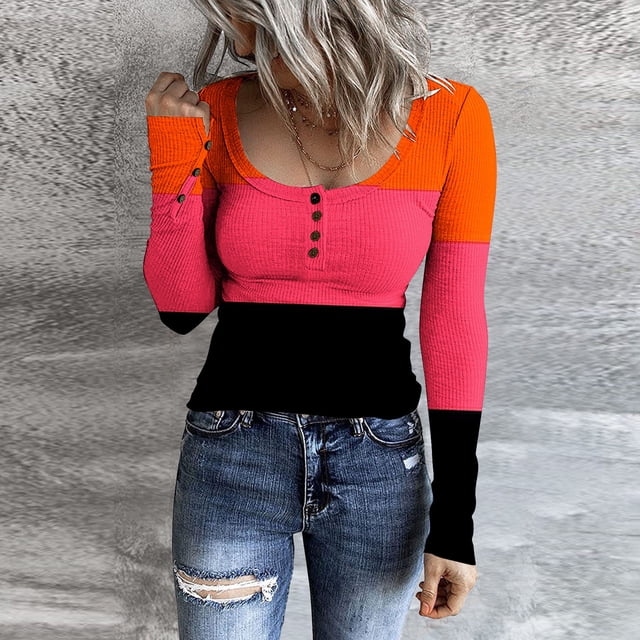Birdeem T-Shirt Décontracté à Manches Longues pour Femmes, Col Rond, Boutons Imprimés, Blouse