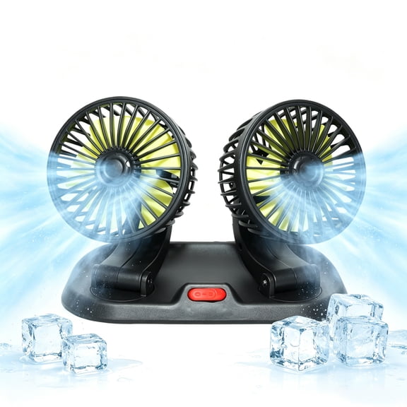 Naturace Car Fan, 12 Volt Fans for Vehicles, Rotatable Car Fan Cooling Air Fan, Quiet Strong Dashboard Car Fans for Cooling Inside Car, Electric 2 Speed Dual Head Fan for SUV, RV, Vehicles