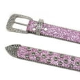 thumbnail image 4 of Previn Women's Rhinestone Faux Leather Belt Bling Mardi Gras Disco Metal Buckle Basic Buckle Metal Medium Pink 26.5inches-31.5inches, 4 of 4