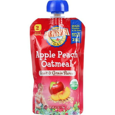 Earths Best Baby Food - Organic - Fruit And Grain Puree - Pouch - Age 6 Months Plus - Stage 2 - Apple Peach Oatmeal - 4.2 Oz - Pack of