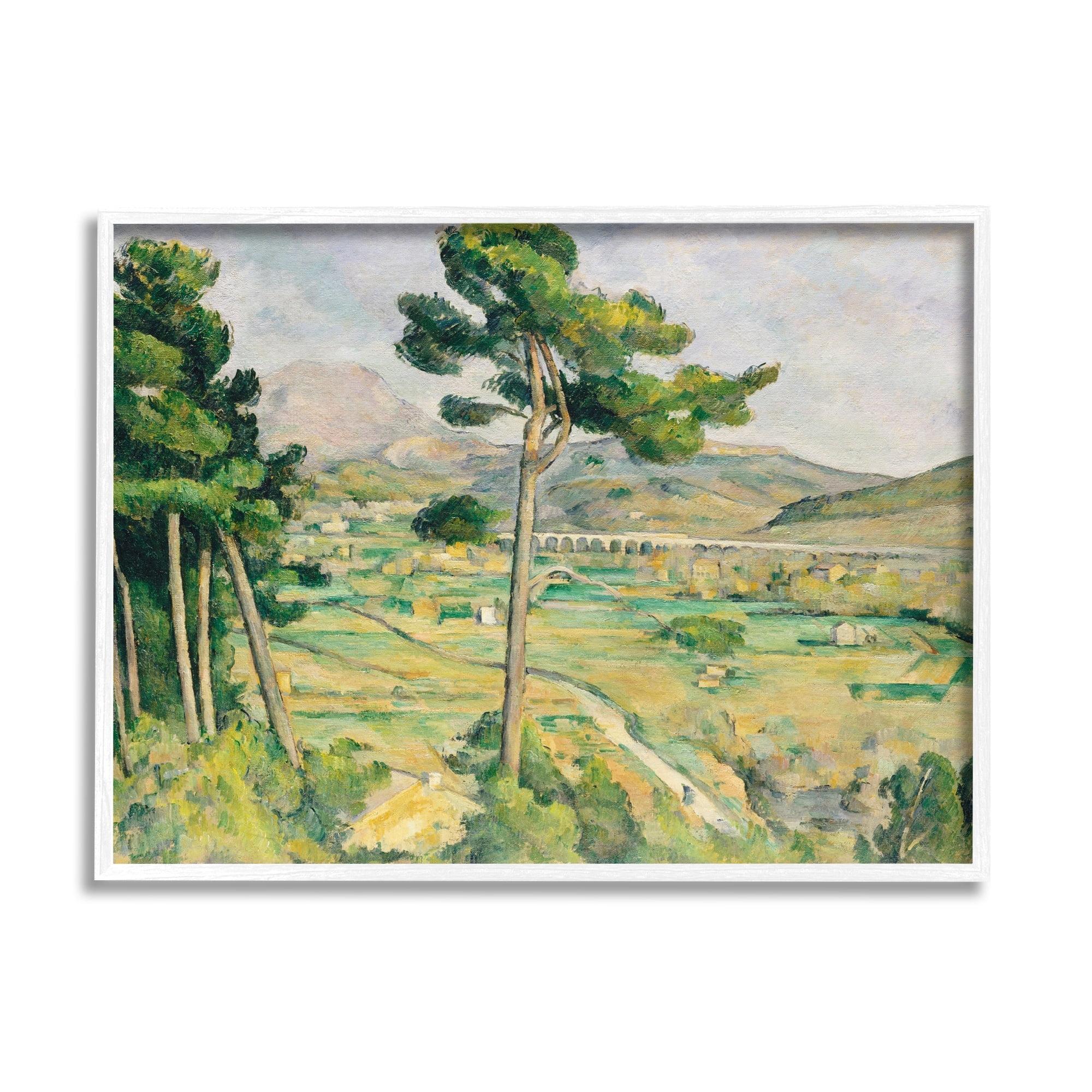 Stupell Industries Rural Green Scenery Distant Bridge Mountain Trees Painting White Framed Art Print Wall Art, Design by Lettered and Lined